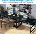 Tribesigns Two Person Double Desk with Library, Double Desk for Two People, Rustic Workstation with Shelf for Home Office (Black) - Imagen 8