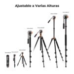 K&F CONCEPT Tripod Camera 200 cm Compact Video Tripod with Fluid Head, for Travel, Load Capacity 5 kg, Detachable Aluminium Monopod - Imagen 8