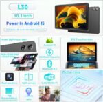 10 Inch Android 15 Tablet, 18GB RAM + 128GB ROM, Google GMS, Expandable to 1TB, Support Widevine L1, Octa-Core Processor with 2.4G+5G WiFi 5, BT 5.2, 6000mAh Battery, GPS, Dual Camera - Imagen 3