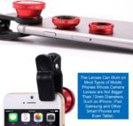 KINGMAS 3 in 1 Universal Fish Eye & Macro Clip Camera Lens Kit for iPad iPhone 7 6 5 Samsung Blackberry HTC and Most Smartphones (Red) - Image 3