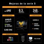 ASUS TUF Gaming VG279QM5A 27" Full HD Fast IPS Monitor, 240Hz, 0.3ms, G-Sync Compatible, AMD FreeSync Premium, ELMB Sync, 99% sRGB, DisplayWidget Center, Gaming AI - Imagen 4