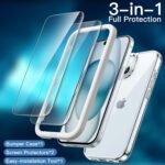 JETech 3 in 1 Case for iPhone 15 6.1 Inch with 2 Screen Protectors Tempered Glass, Anti-Yellow Anti-Shock Case (Transparent) - Image 4