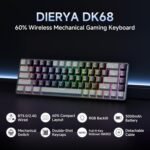 Dierya DK68 Wireless Gaming Mechanical Keyboard, 60% Compact Layout 68 Keys with Triple Mode-Bluetooth/2.4G/Type-C,Red Switch Gamer Mechanical RGB Keyboard for PC/Win/Mac,QWERTY,Griza Nigra-B - Imagen 3