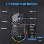 Dierya × TMKB M1SE Gaming Mouse, 12800 dpi Gaming Mouse, 6 Programmable Buttons Mouse, RGB Customizable Wired Gaming Mouse, Wired PC Computer Ergonomic Mouse - Black - Imagen 4