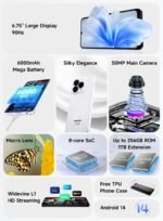 Ulefone Mobile Phone Android 14 Note 20 Pro, 6.75'' HD+ Large Screen, 8GB RAM+128GB ROM, 50MP+8MP+2MP, Dual SIM Free Smartphone, 6000mAh Battery, Fingerprint+Face Unlock, White - Image 3