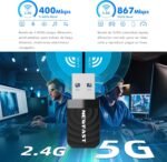 NEWFAST AC1300 USB WiFi Adapter for PC, USB WiFi for PC Dual Band 5GHz/2.4GHz Mini WiFi Antenna USB3.0 Wi-Fi Receiver Compatible Windows 11/10/8/8/7 und Mac OS X 10.9-10.15 - Imagen 3