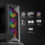 YEYIAN PC Chassis Gamer Edge Mid-Tower Case, Compatible with ATX/M-ATX/ITX, Tempered Glass Panel, 4 Fans Included RGB (3 Front and 1 Back), USB Type C, Black - Image 3