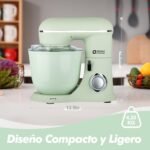 Kitchen in the box Mixer, Bread Kneader with 2 Bowls of 4.5 L + 5 L, 10 Speeds Kitchen Robot with Whisk, Hook Kneader, Mixer Blender, 1300 W (Light Green) - Imagen 7