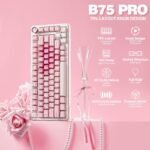 YUNZII B75 Pro Wireless Mechanical Keyboard,75% Hot Swap Hot Swap Gaming Keyboard Custom Keyboard with Knob,Pre-lubed Switches RGB,BT/Type-C/2.4G Keyboard (Pink, Milk Switch) - Image 3