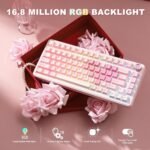 YUNZII B75 Pro Wireless Mechanical Keyboard,75% Hot Swap Hot Swap Gaming Keyboard Custom Keyboard with Knob,Pre-lubed Switches RGB,BT/Type-C/2.4G Keyboard (Pink, Milk Switch) - Image 7