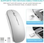 EasyULT - Rechargeable Wireless Mouse, Mini Optical Mouse Wireless Click Mouse, USB Nano Receiver, Ultra Slim 1600 dpi, with USB Cable, for PC/Tablet/Laptop(Silver) - Imagen 3