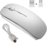 EasyULT - Rechargeable Wireless Mouse, Mini Optical Mouse Wireless Click Mouse, USB Nano Receiver, Ultra Slim 1600 dpi, with USB Cable, for PC/Tablet/Laptop(Silver) - Imagen 6