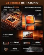 ACEMAGIC 2025 Ryzen 7 5700U Laptop (up to 4.3Ghz) Metal Case 16GB RAM DDR4 512GB NVME PCIE3.0 up to 4GB 16 Inch Tastiera Retroilluminata,3*USB3.2,WiFi 6,BT5.2 - Imagen 3