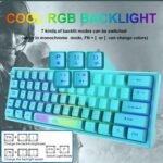 60% Gaming Keyboard with Professional Membrane Keys, Mini Compact 62 Keys, USB Cable Gaming Keyboard, RGB Chroma Rainbow Backlit, QWERTY Layout, Ultralight, for PC Mac Laotop-Blue - Imagen 3