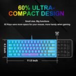 60% Gaming Keyboard with Professional Membrane Keys, Mini Compact 62 Keys, USB Cable Gaming Keyboard, RGB Chroma Rainbow Backlit, QWERTY Layout, Ultralight, for PC Mac Laotop-Blue - Imagen 4