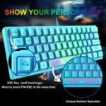 60% Gaming Keyboard with Professional Membrane Keys, Mini Compact 62 Keys, USB Cable Gaming Keyboard, RGB Chroma Rainbow Backlit, QWERTY Layout, Ultralight, for PC Mac Laotop-Blue - Imagen 6