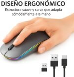 Rechargeable Wireless Mouse, 7 Colors Backlit Silent Mouse with 2.4GHz Mini USB Receiver, Gaming Mouse, Compatible with TV, Laptop, PC, Computer, Chromebook, Notebook, Grey - Image 3