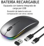 Rechargeable Wireless Mouse, 7 Colors Backlit Silent Mouse with 2.4GHz Mini USB Receiver, Gaming Mouse, Compatible with TV, Laptop, PC, Computer, Chromebook, Notebook, Grey - Image 6