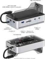 Qwiizlab Mac Mini M4/M4 Pro Stand Hub with NVMe SSD alloggiamento da 40 Gbps, Docking Station with 2 USB-A 10 Gbps, lettori di schede TF/SD 4.0 312 MB/s, USB-A 2.0, compatible with M.2 PCIe Fine to 8 - Imagen 3