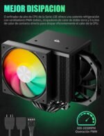 upHere gaming ARGB CPU Fan, Dual Tower 6 Heat Pipes CPU Cooler, 120MM PWM RGB PC Fans, Without Removing the Fan to Install it, CPU Heatsink, for AM4 AM5/Intel 2011/2066, UE2KC6. - Imagen 7
