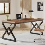 Tribesigns 160cm Executive Desk, Large Office Computer Desk with Extra Thick Wood Table and Metal Frame, Work Table, Study Table for Office, Vintage Brown - Imagen 3