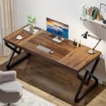Tribesigns 160cm Executive Desk, Large Office Computer Desk with Extra Thick Wood Table and Metal Frame, Work Table, Study Table for Office, Vintage Brown - Imagen 6
