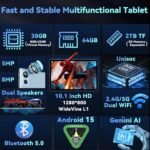 Android Tablet 15 Tablets 10 Inch with Gemini AI, 64GB+2TB TF, 5G Wi-Fi, Octa-Core 2.0GHz, Widevine L1, 8+5MP, GMS, 6000mAh, Facial ID,GPS,BT5.0, 2 in 1 Tablet with Keyboard, Mouse and Case – Blue - Image 8