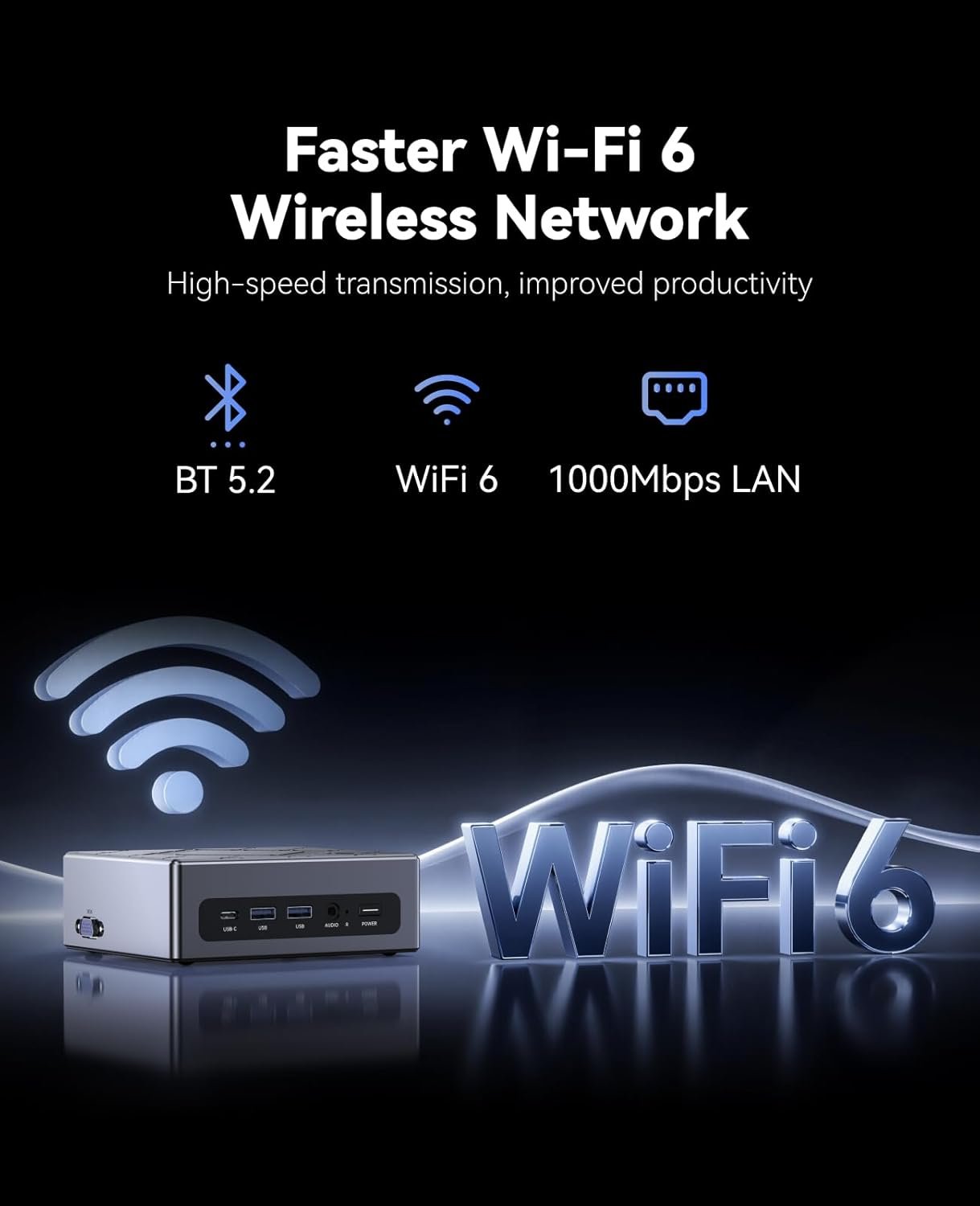 NiPoGi CK10 Mini PC W11 Pro întel Core i5 12600H(12C/16T,4,5GHz,16MB Cache) Mini Computer 16GB+16GB RAM 3200MHz+512GB M.2 NVMe SSD, WiFi6/BT5.2/2*HDMI+ 1*VGA Triple 4K UHD Display/Type C/RJ45 - Image 6