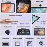 Tablet 11 inch, Android Tablet, 24GB RAM+256GB ROM (2TB TF), FHD IPS, Octa-Core, UFS 2.2 Flash, 8000mAh, 5MP + 13MP, Dual WiFi, BT 5.0, Widevine L1, Face ID, with Metal-Gold Case - Imagen 3