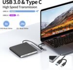 External CD/DVD Player, USB 3.0 and Type-C,External USB Floppy Drive, Portable DVD Player, SD TF Cards and 4 USB Ports CD/DVD -RW/ROM Drive for PC/Laptop/Linux/Windows 11/10/9/Mac/Desktops - Imagen 3