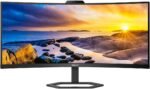 Philips 34E1C5600AM - Curved WQHD Monitor 34 Inches, Webcam, Height Adjustable, Speaker (3440x1440, 100Hz, HDMI, DisplayPort, USB-C, USB Hub) Black - Image 3