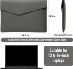 13 13.3 14 Inch Computer Case PC Laptop, Protection Laptop Sleeve for MacBook Air 13 Inch M4/M3/M2/M1 2025-2018/MacBook Pro 14 M4/M3/M2/M1, PU Leather Pouch - Light Grey - Image 3