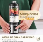AMZCHEF 600ML Portable Blender, Digital Display and BPA Free Tumbler, Mini Blender with 6 Blades, USB-C Fast Charging for Shakes/Smoothies/Protein Powders - Black - Imagen 5