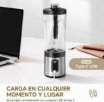 AMZCHEF 600ML Portable Blender, Digital Display and BPA Free Tumbler, Mini Blender with 6 Blades, USB-C Fast Charging for Shakes/Smoothies/Protein Powders - Black - Imagen 9