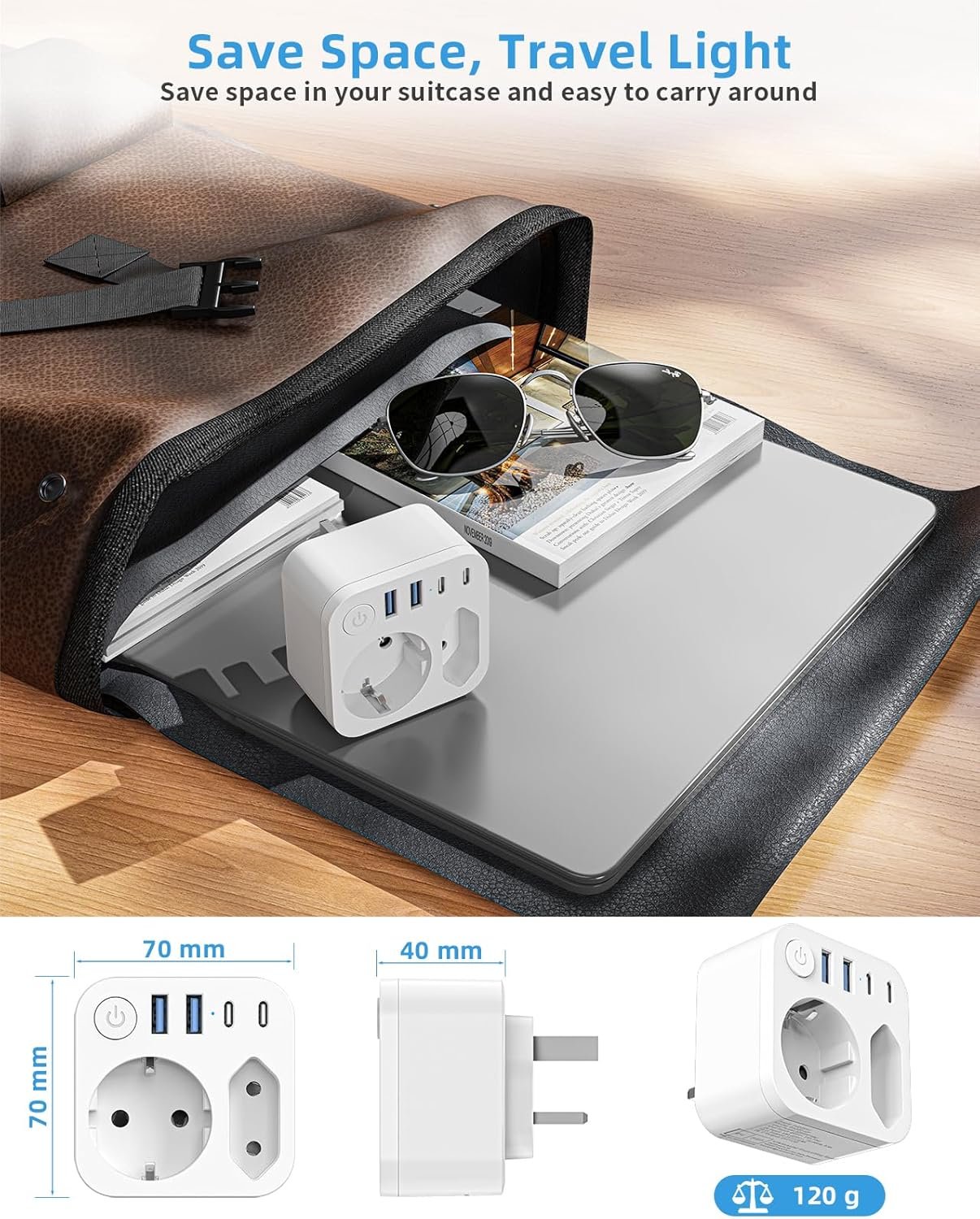 France to UK Travel Connector with 4 USB Outlets (2 USB-C) Dual Output Travel Adapter Schuko to Type G Connector for Ireland, Malta, White - Imagen 5