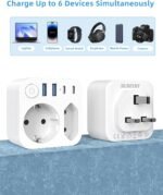 France to UK Travel Connector with 4 USB Outlets (2 USB-C) Dual Output Travel Adapter Schuko to Type G Connector for Ireland, Malta, White - Imagen 6