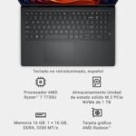 DELL 15 Laptop DC15255-15.6" FHD 120Hz, AMD Ryzen 7 7730U, 16GB RAM, 1TB SSD, AMD Radeon Graphics, HD Webcam, Windows 11 Home, Spanish QWERTY Keyboard, Black - Image 11
