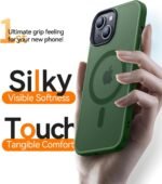 CANSHN Magnetic Matte Case for iPhone 13/14, Compatible with MagSafe, Military Grade Protection, Translucent Matte Back Slim Shockproof Case 6.1" - Dark Green - Imagen 7