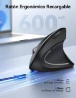 TECKNET Rechargeable Ergonomic Mouse, 4800DPI 2.4GHz Silent Vertical Mouse, Wireless Mouse 6 Buttons with USB Receiver for PC, Computer, Laptop, Mac, Black - Imagen 3