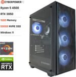 CYBERPOWERPC Wyvern PC Gaming - AMD Ryzen 5 4500, Nvidia RTX 3050, 16GB RAM, 500GB NVMe SSD, 650W 80+ PSU, Wi-Fi, Windows 11, Sylph RGB - Image 3