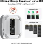 Qwiizlab Hub di supporto in alluminio con USB4 40Gbps Thunderbolt SSD Enclosure per Mac Mini M4/M4 Pro, 3 USB-A 2.0, supports M.2 NVMe PCIe SSD Fino to 8TB (Argento) - Image 4