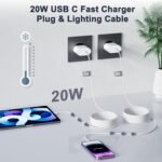 20W Dual USB C Charger with 2M Lighting Cable + 1M Lighting Cable, iPhone Charger Fast Charging for iPhone 14/13/12/11/X/8/7 - Image 3