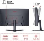 KOORUI Curved Gaming Monitor 24 Inch FHD 1080P 180Hz 1ms | 1500R VA Panel, Ultra Thin, HDMI/DP, VESA Mount, Blue Light Filter, Tilt Adjustment (Office/Gaming - Imagen 7