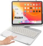 360° Rotatable Touch Keyboard for iPad Air 13 inch M3/M2, iPad Pro 12.9 inch 6th/5th/4th/3rd Generation Backlight Keyboard Trackpad Foldable Keyboard Cover (Silver) - Imagen 2