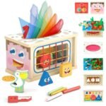 Wdmiya Juguetes Montessori Niños 1 Años, 9 en 1 Juguetes de Madera Montessori con Caja de Pañuelos, Juego de Pesca, Juegos de Clasificación, Juguete Educativo, Regalo Cumpleaños para Niños Niñas