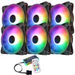 6 x ARGB LED Fans Color PC Case 120mm RGB LED Hub with Remote Control AURA SYNC 3 Pin Quiet High Airflow for Desktop Cooling - Imagen 2