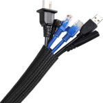 AGPTEK 13mm-6.1m Cable Organizer, Auto Cable Sleeve, Collect Cables Close, Flexible Trimmable Woven Cable Liner, Suitable for Desk, TV, Floor, Black - Imagen 2