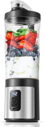 AMZCHEF 600ML Portable Blender, Digital Display and BPA Free Tumbler, Mini Blender with 6 Blades, USB-C Fast Charging for Shakes/Smoothies/Protein Powders - Black - Imagen 2