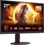 AOC U27G4R Gaming Monitor 27 Inch UHD, 160Hz, Fast IPS, 0.5 ms MPRT, Adapt. Sync., HDR400, FreeSync Prem., G-Sync Compat., Height Adjustable (3840x2160, 2x HDMI 2.1, 1x DP 1.4, USB-Hub), Red/Black - Imagen 2
