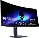 Alienware 34 Gaming Monitor - AW3425DW, WQHD (3440x1440), 21:9 1800R Curved, 240Hz, QD OLED, 0.03ms, NVIDIA G-Sync Compatible, AMD FreeSync Premium Pro, HDR True Black 400, USB-C, - Imagen 2